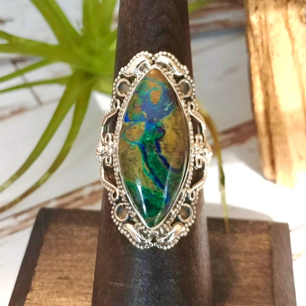 Southwestern Azurite in Malachite Sterling Silver Ring